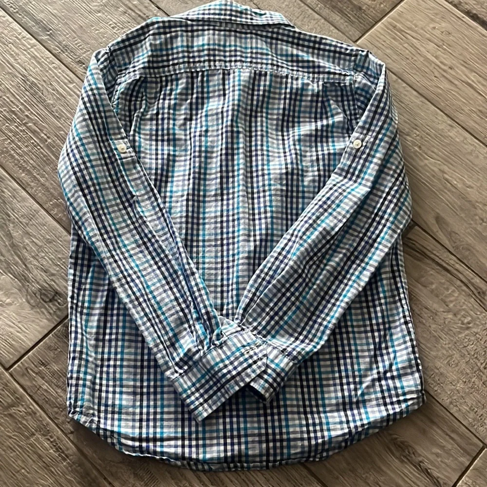 EUC The Children’s Place plaid button down camp shirt, sz 7/8